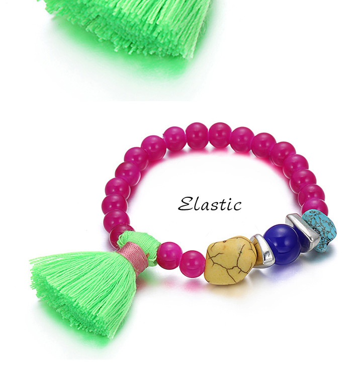 Personality Plum Red+green Tassel Decorated Simple Design Acrylic Fashion Bracelets,Beaded Bracelet