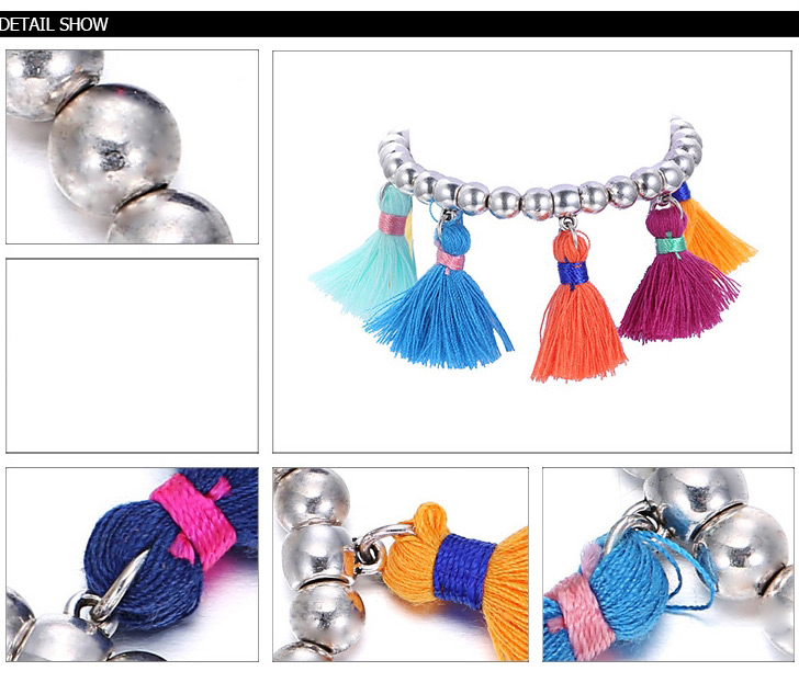 Personality Silver Color Beads Decorated Tassel Design Acrylic Fashion Bracelets,Beaded Bracelet