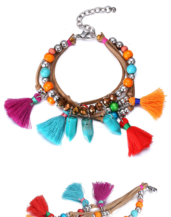 Personality Multicolor Tassel Decorated Multilayer Design Acrylic Fashion Bracelets,Beaded Bracelet