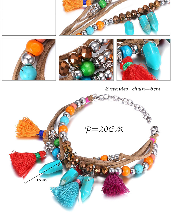 Personality Multicolor Tassel Decorated Multilayer Design Acrylic Fashion Bracelets,Beaded Bracelet