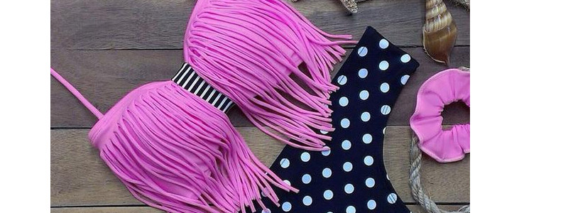Sexy Pink Dot Pattern Tassel Bra Design,Bikini Sets