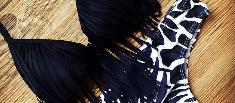 Sexy Black Geometric Shape Pattern Decorated Tassel Bra Design,Bikini Sets