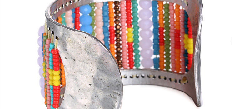 Bohemia Multi-color Beads Weaving Decorated Open Wide Design  Alloy Fashion Bangles,Fashion Bangles