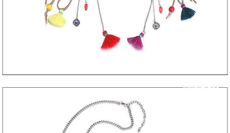 Bohemia Multi-color Multielement&tassel Pendant Decorated Simple Design Alloy Bib Necklaces,Pendants