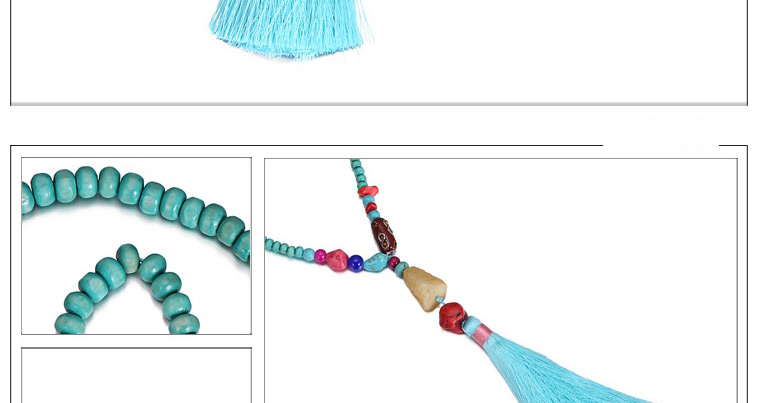 Fashion Blue Tassel Pendant Decorated Beads Chain Design,Beaded Necklaces