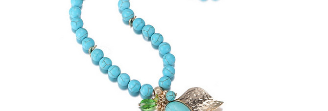 Fashion Blue Flower Pendant Decorated Short Chain Design Alloy Bib Necklaces,Pendants
