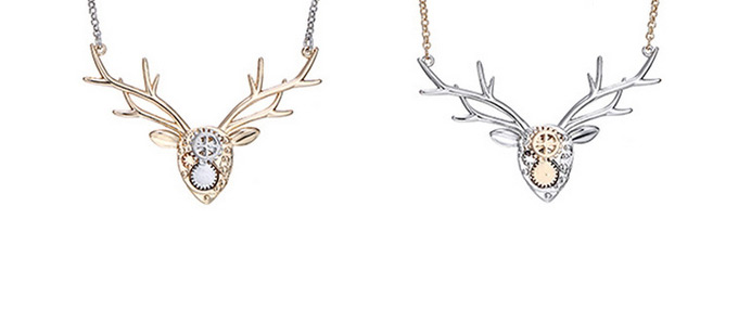 Fashion Silver Color Deer Head Shape Pendant Decorated Simple Design Alloy Bib Necklaces,Pendants