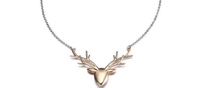 Fashion Silver Color Deer Head Shape Pendant Decorated Simple Design Alloy Bib Necklaces,Pendants