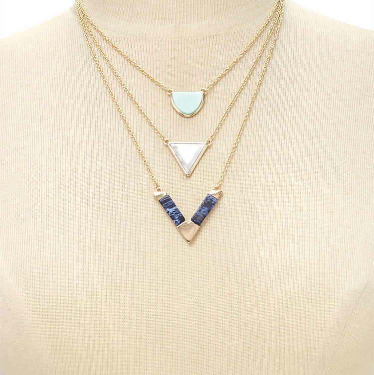 Trendy Gold Color Triangle Pendant Decorated Multilayer Design,Chains