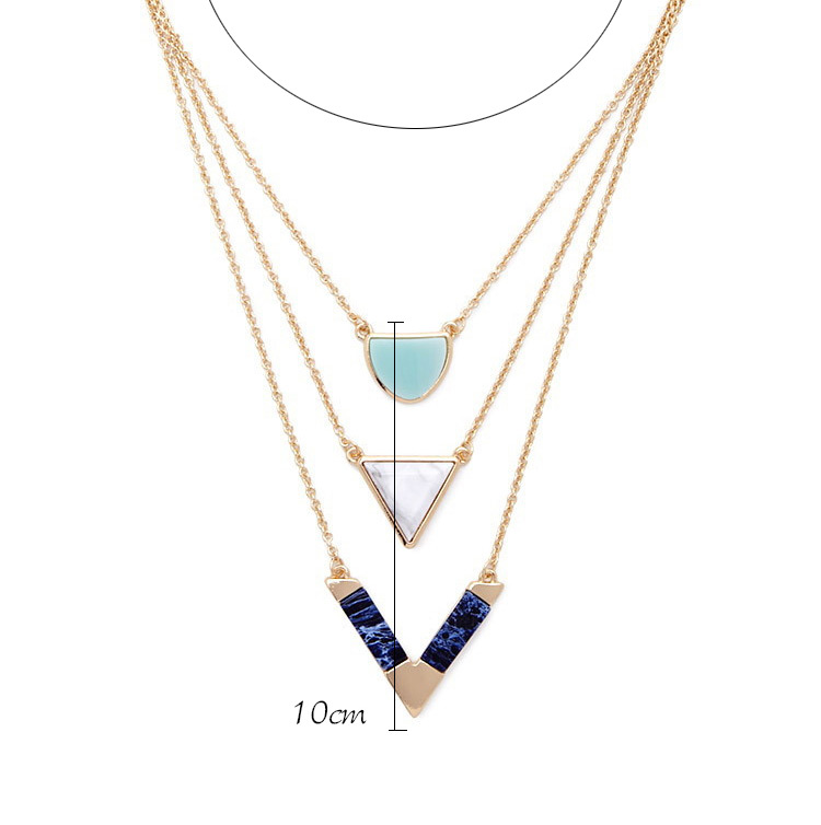 Trendy Gold Color Triangle Pendant Decorated Multilayer Design,Chains