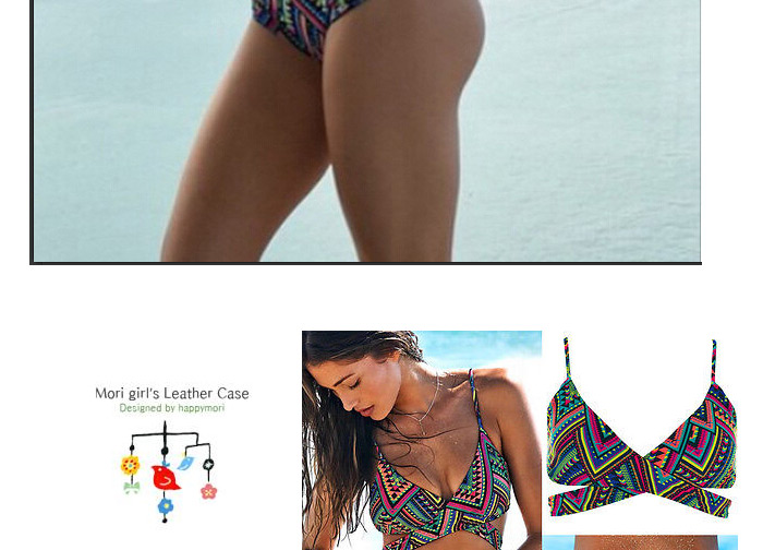 Trendy Multicolor Geometry Pattern Decorated Cross Design,Bikini Sets