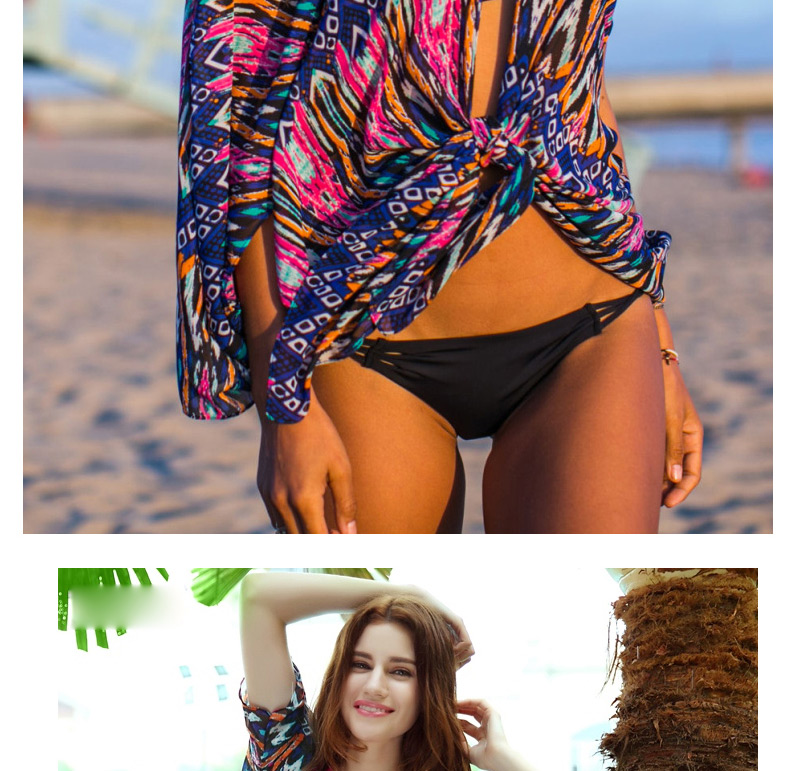 Sexy Multi-color Geometric Shape Pattern Decorated Losse Cardigan Design Bikini Cover Up Smock,Cover-Ups
