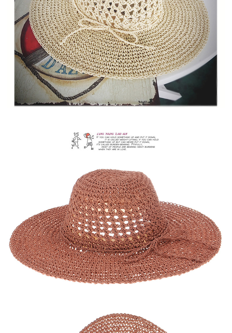 Fashoin White Bowknot Decorated Hollow Out Weaving Design,Sun Hats