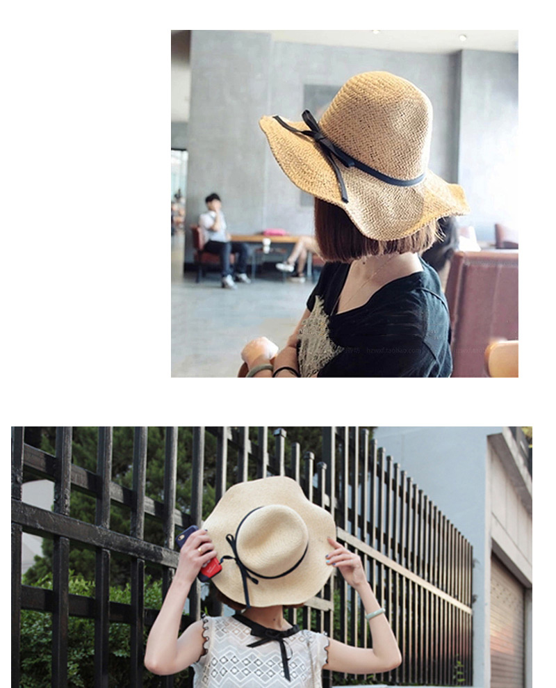 Fashoin Khaki Bowknot Decorated Wave Shape Eaves Design,Sun Hats