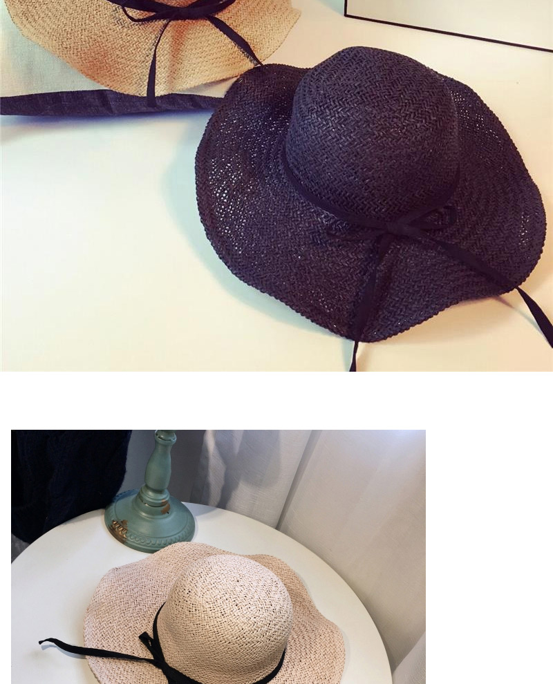 Fashoin Khaki Bowknot Decorated Wave Shape Eaves Design,Sun Hats