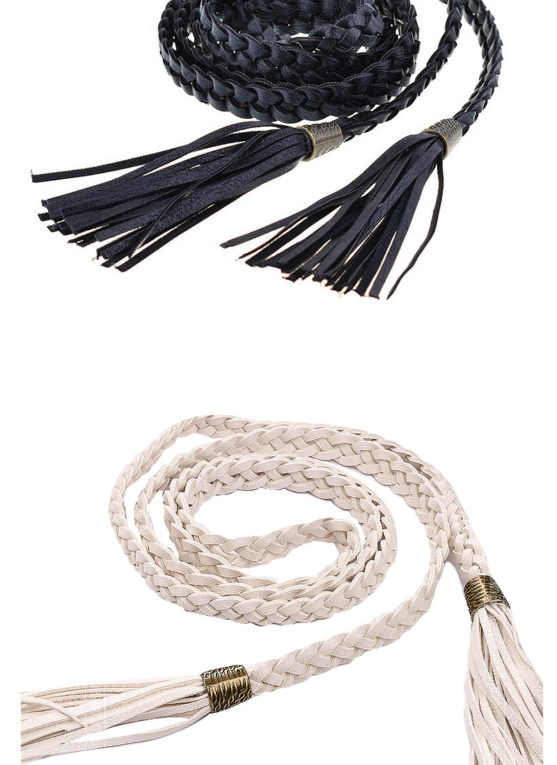 Fashion White Tassel Decorated Weave Design,Thin belts