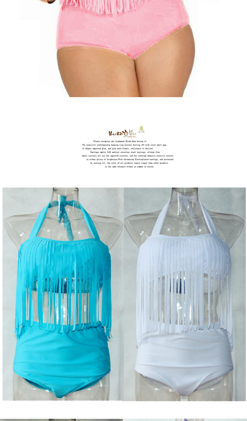 Sexy Fluorescent Blue Tassel Decorated Hang Neck Design,Swimwear Plus Size