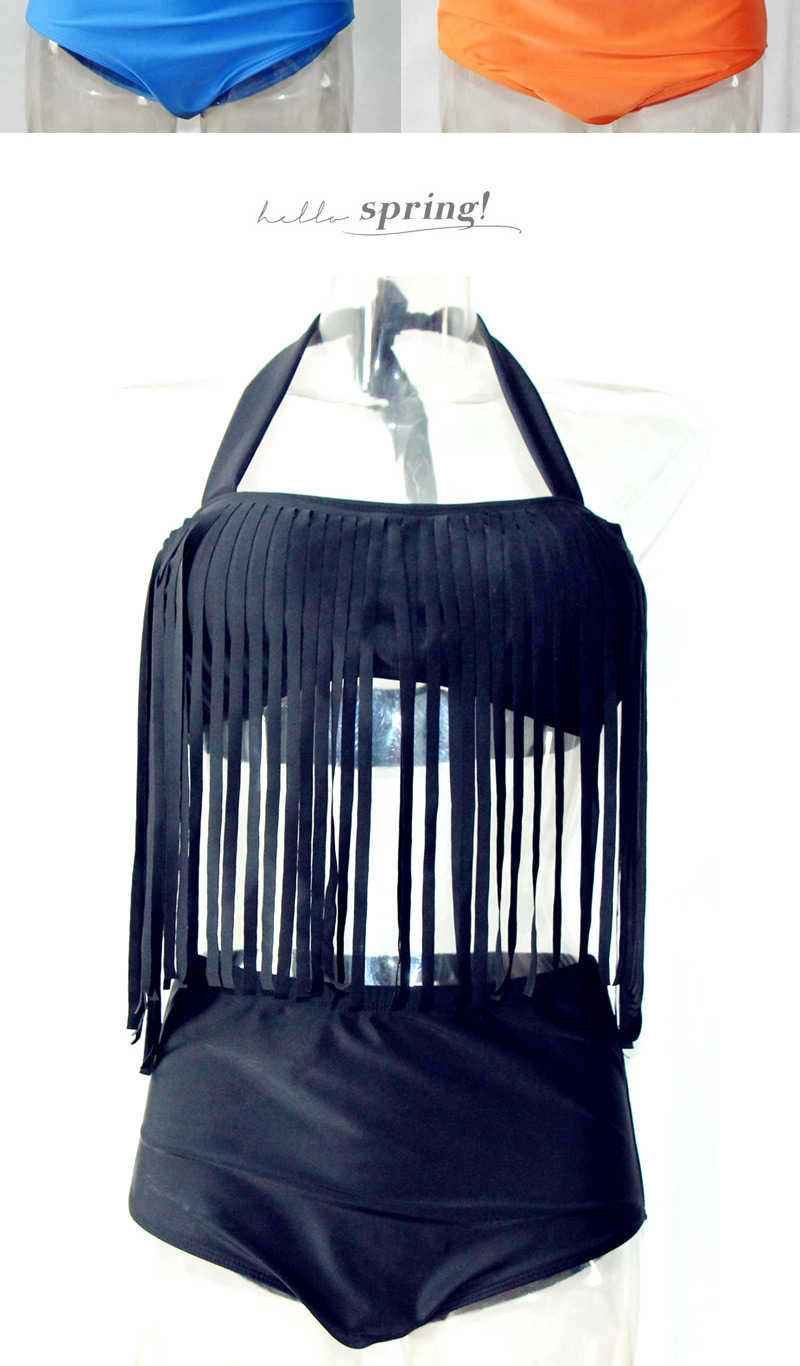Sexy Black Tassel Decorated Hang Neck Design,Swimwear Plus Size