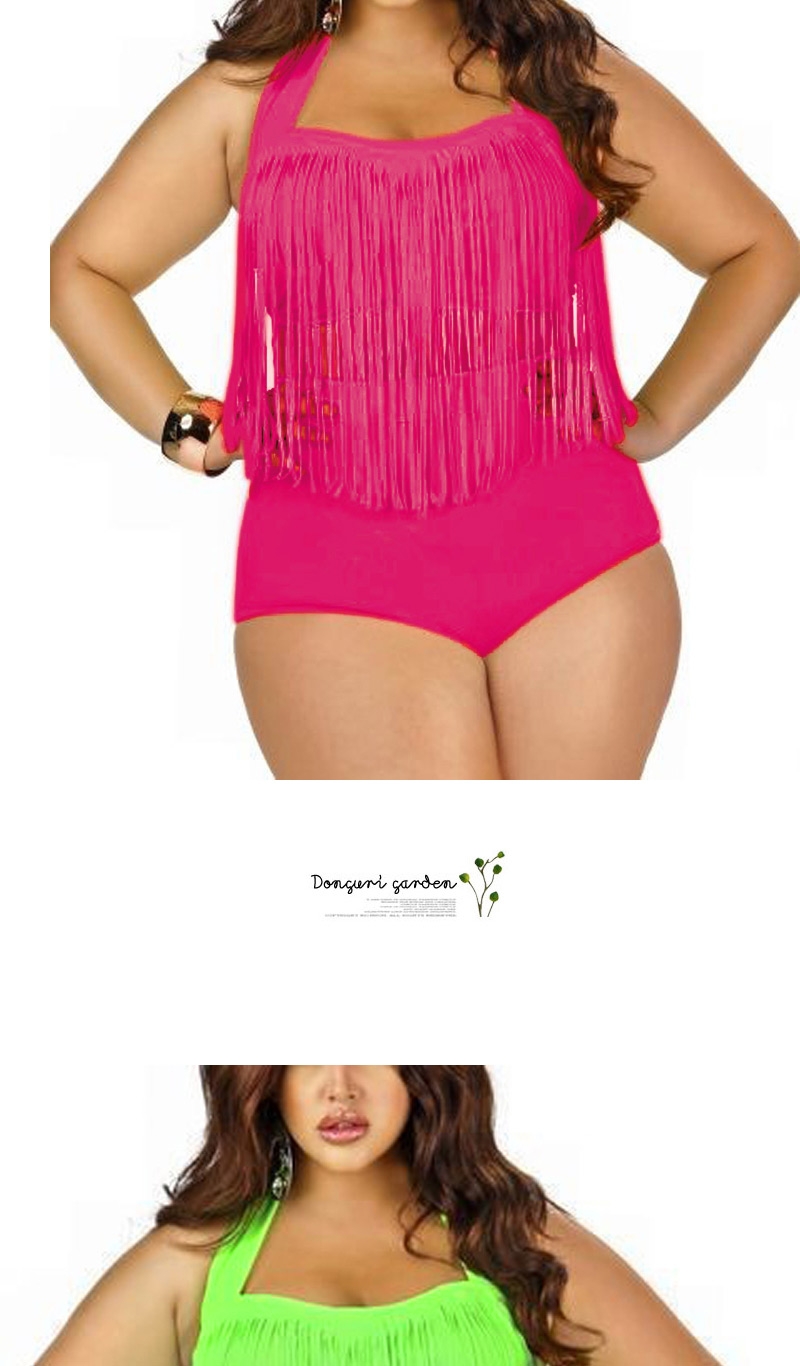 Sexy Pink Tassel Decorated Hang Neck Design,Swimwear Plus Size