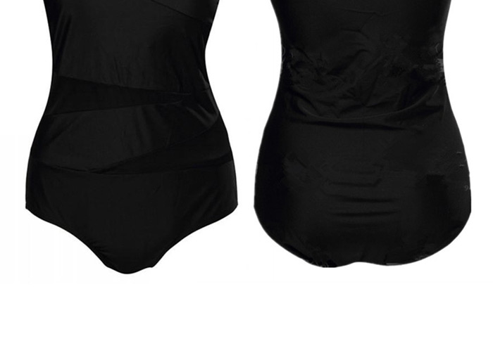 Sexy Black Net Part Decorated Hang Neck Design,Swimwear Plus Size