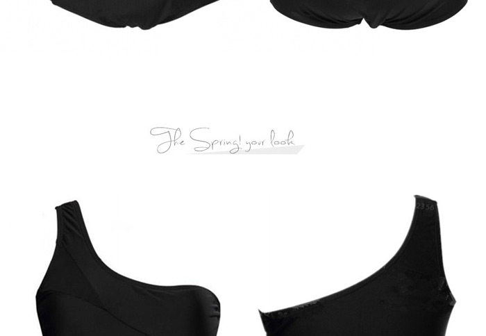 Sexy Black Net Part Decorated Hang Neck Design,Swimwear Plus Size