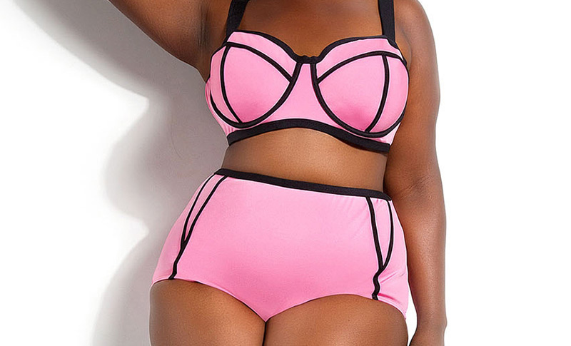 Sexy Pink Pure Color Decorated Two Parts Design,Swimwear Plus Size
