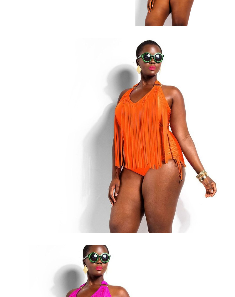 Sexy Orange Pure Color Tassel Decorated Connection Design,Swimwear Plus Size