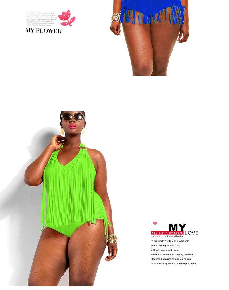 Sexy Light Green Pure Color Tassel Decorated Connection Design,Swimwear Plus Size