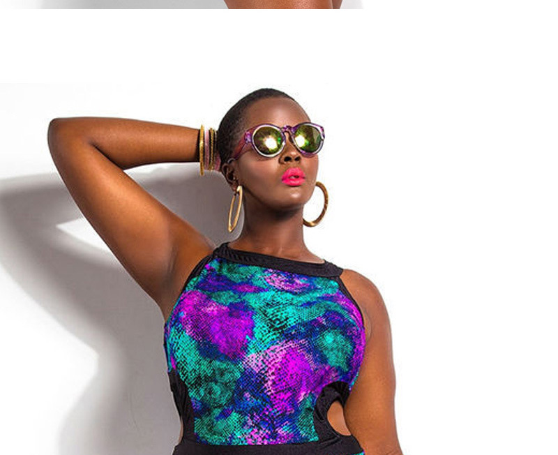 Sexy Multi-color Geometric Shape Pattern Decorated Connection Design,Swimwear Plus Size
