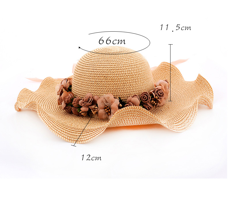 Sweet Khaki Flower Decorated Wide Brim Design,Sun Hats