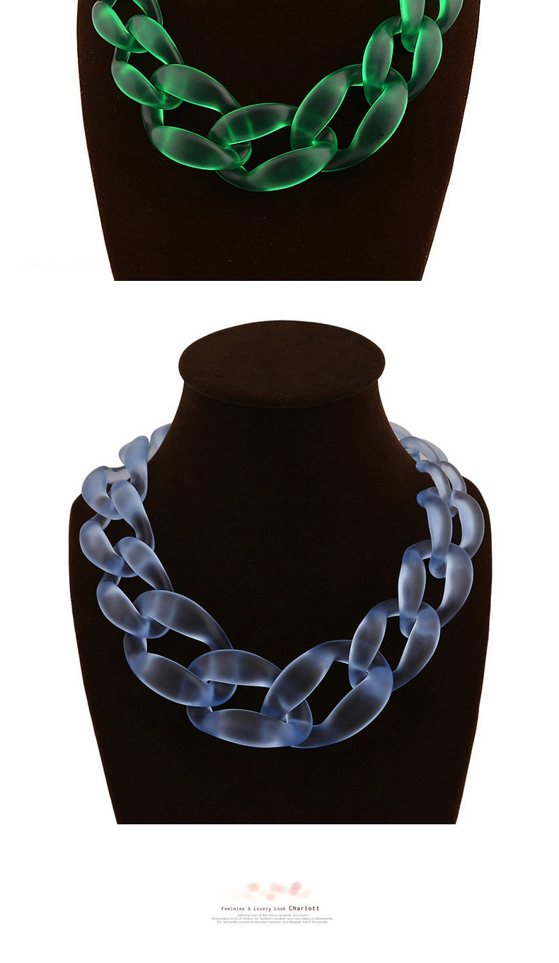 Exaggerate Light Blue Chain Shape Weaving Decorated Pure Color Short Design Acrylic Bib Necklaces,Bib Necklaces