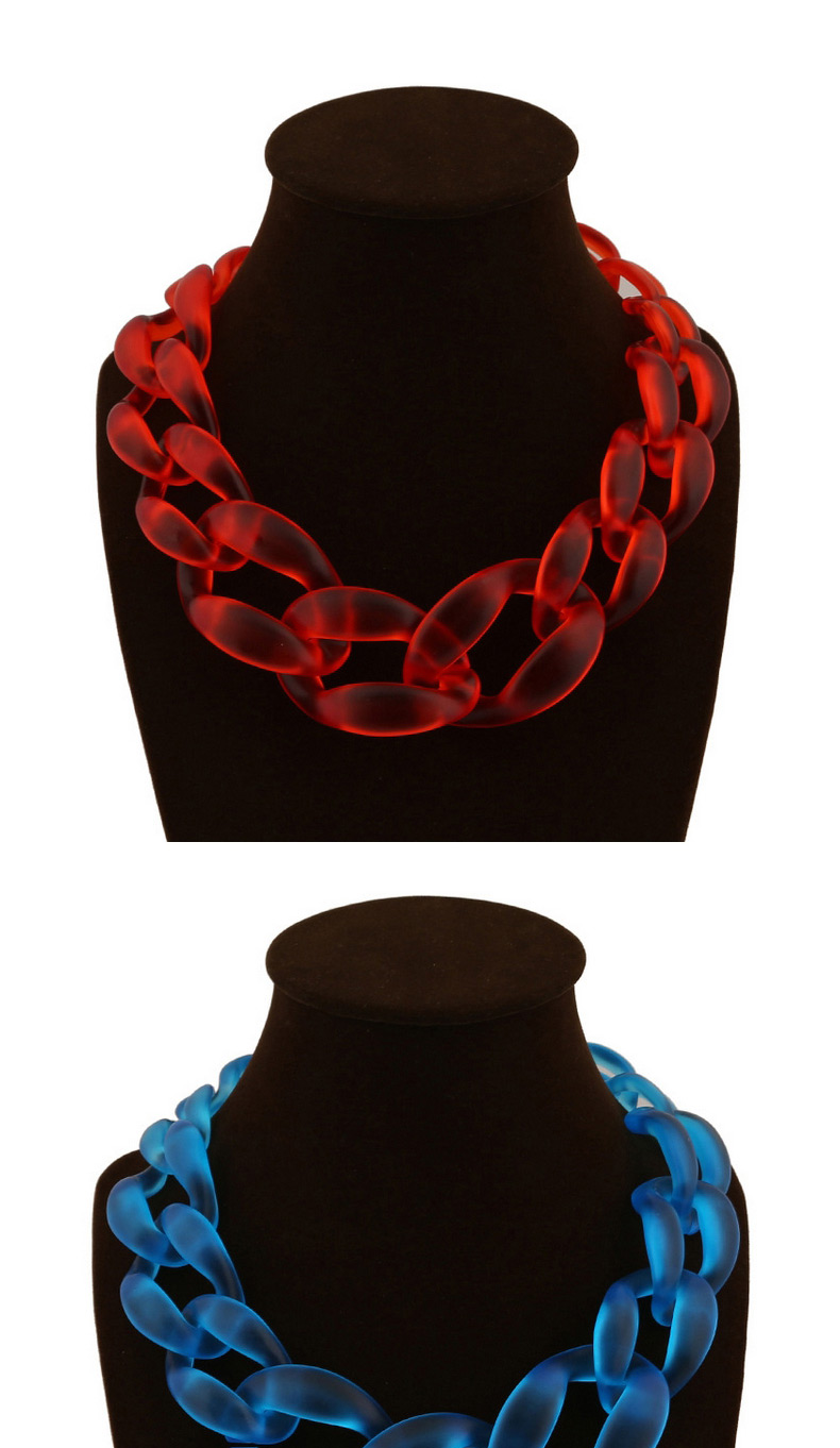 Exaggerate Light Blue Chain Shape Weaving Decorated Pure Color Short Design Acrylic Bib Necklaces,Bib Necklaces