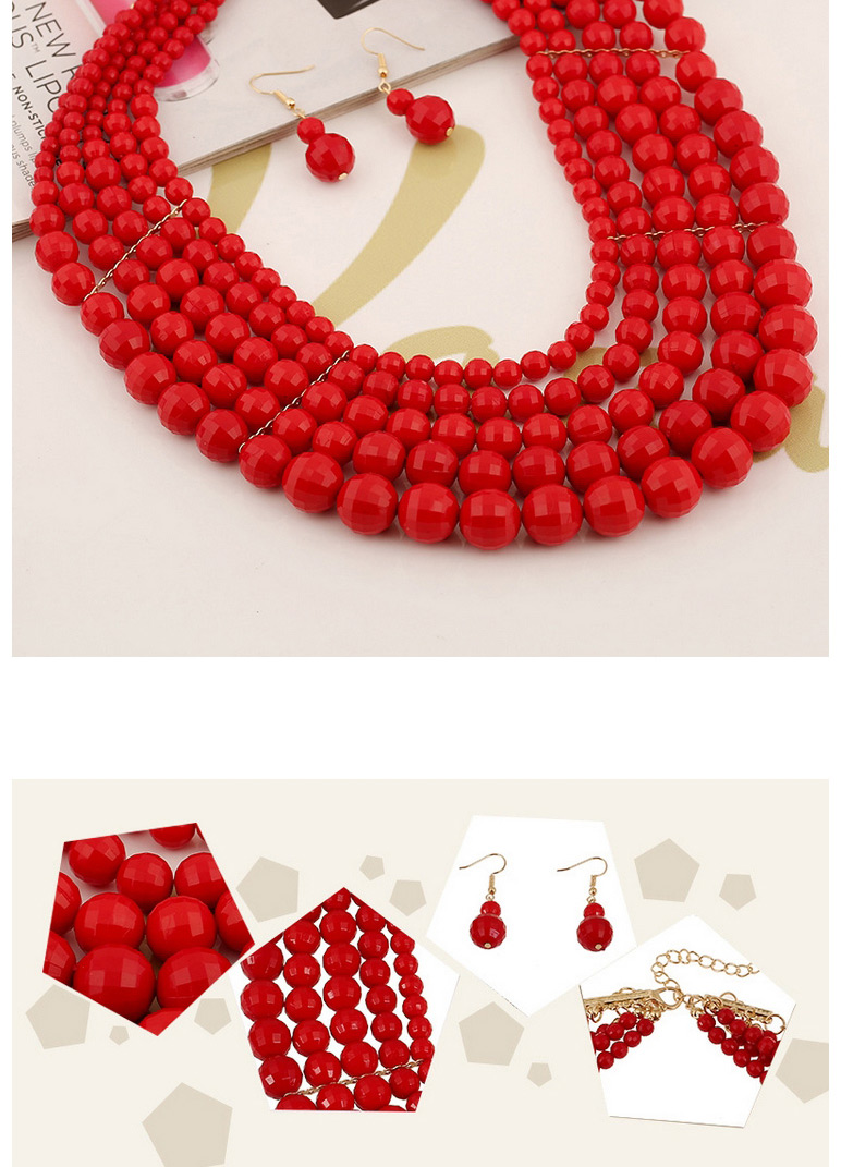 Luxury Red Pure Color Beads Weaving Decorated Multilayer Design  Rosin Jewelry Sets,Jewelry Sets