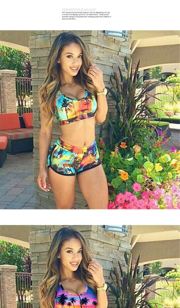 Sexy Multicolor Smiling Face Pattern Decorated O-neck Design,Swimwear Sets