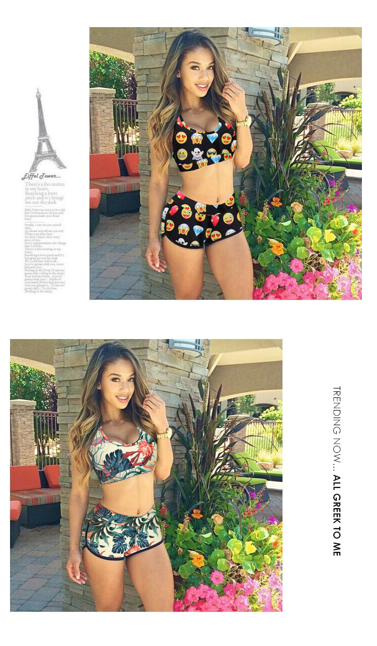 Sexy Multicolor Smiling Face Pattern Decorated O-neck Design,Swimwear Sets