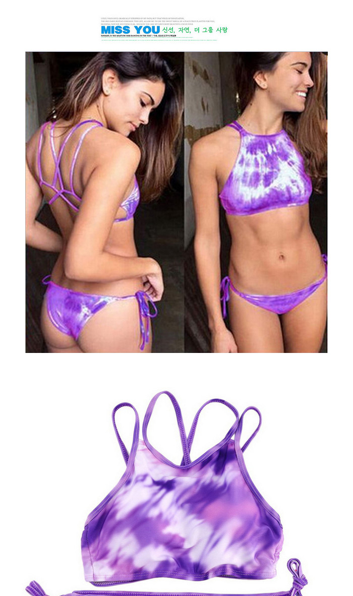 Sexy Purple Floral Print Pattern Bandage Design,Swimwear Sets