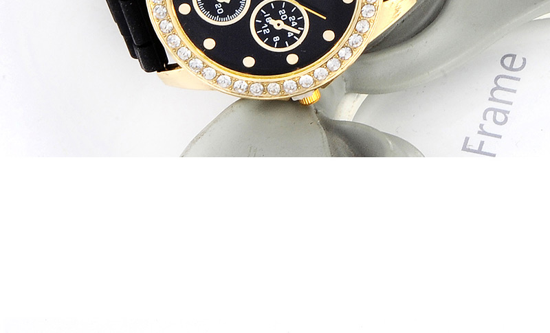Casual Black Diamond & Small Seconds Decorated Round Case Design,Ladies Watches