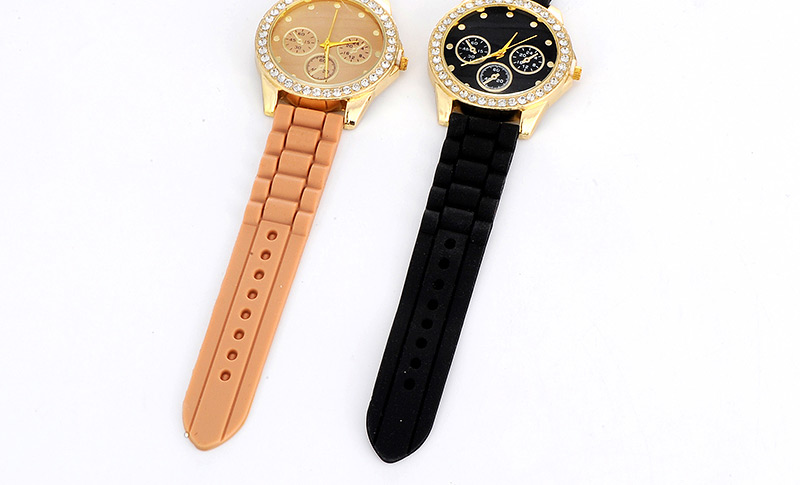 Casual Coffee Diamond & Small Seconds Decorated Round Case Design  Plastic Ladies Watches,Ladies Watches