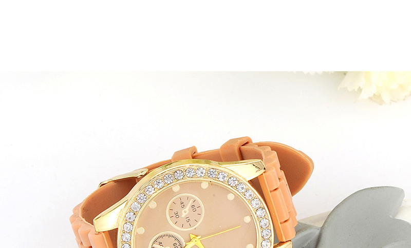 Casual Coffee Diamond & Small Seconds Decorated Round Case Design  Plastic Ladies Watches,Ladies Watches
