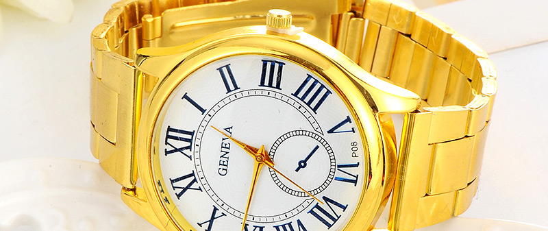 Casual Gold Color Roman Numerals Decorated Round Case Design  Alloy Ladies Watches,Ladies Watches