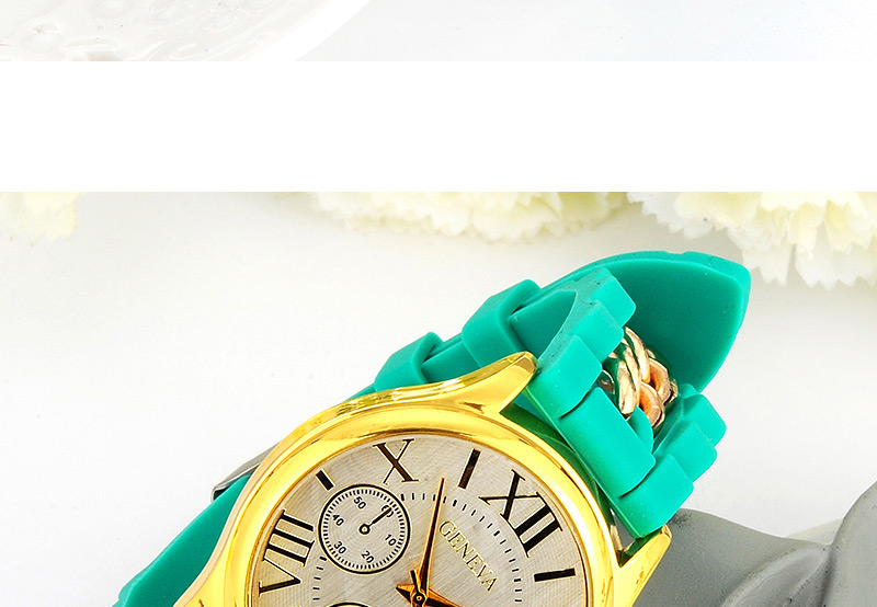 Fashion Green Roman Numerals & Chain Decorated Round Case Design  Alloy Ladies Watches,Ladies Watches