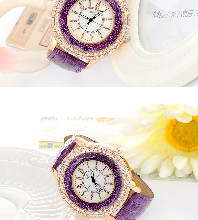Elegant Purple Diamond Decorated Pure Color Design,Ladies Watches