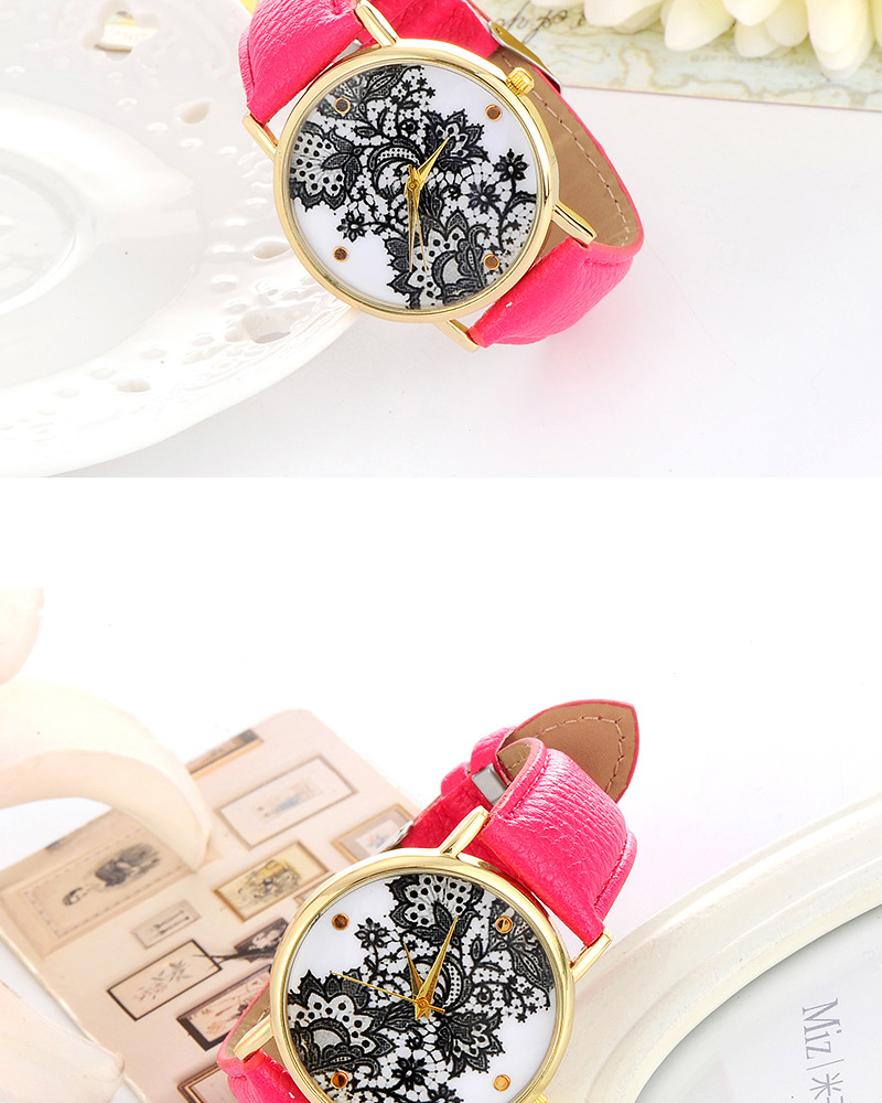 Exquisite Plum Red Flower Pattern Decorated Pure Color Design,Ladies Watches