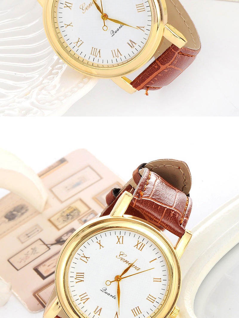 Fashion Coffee Letter Pattern Decorated Pure Color Design  Pu Ladies Watches,Ladies Watches