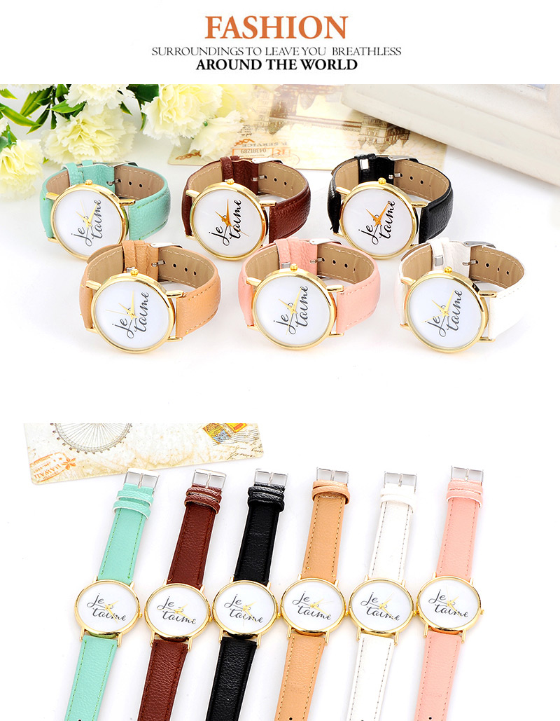 Fashion Coffee Letter Pattern Decorated Simple Design  Pu Ladies Watches,Ladies Watches