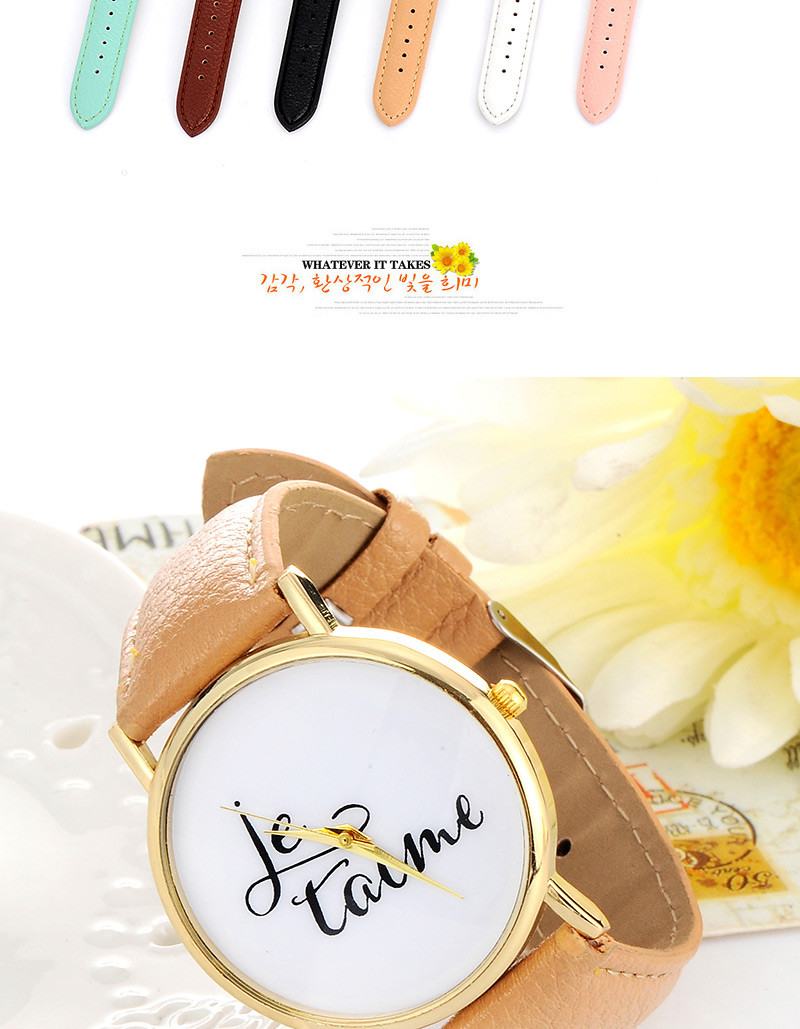 Fashion Khaki Letter Pattern Decorated Simple Design  Pu Ladies Watches,Ladies Watches