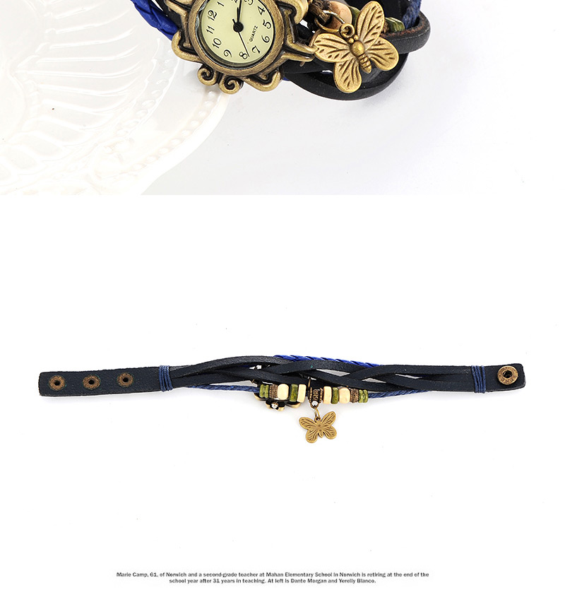 vintage Sapphire Blue Butterfly Shape Decorated Multilayer Design Pu Ladies Watches,Ladies Watches
