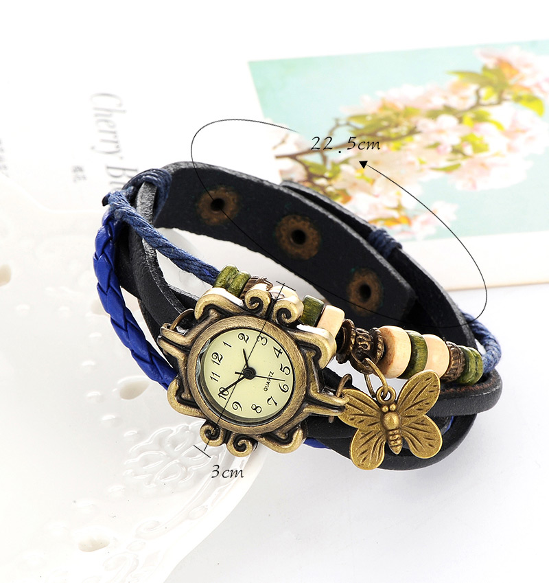 vintage Sapphire Blue Butterfly Shape Decorated Multilayer Design Pu Ladies Watches,Ladies Watches