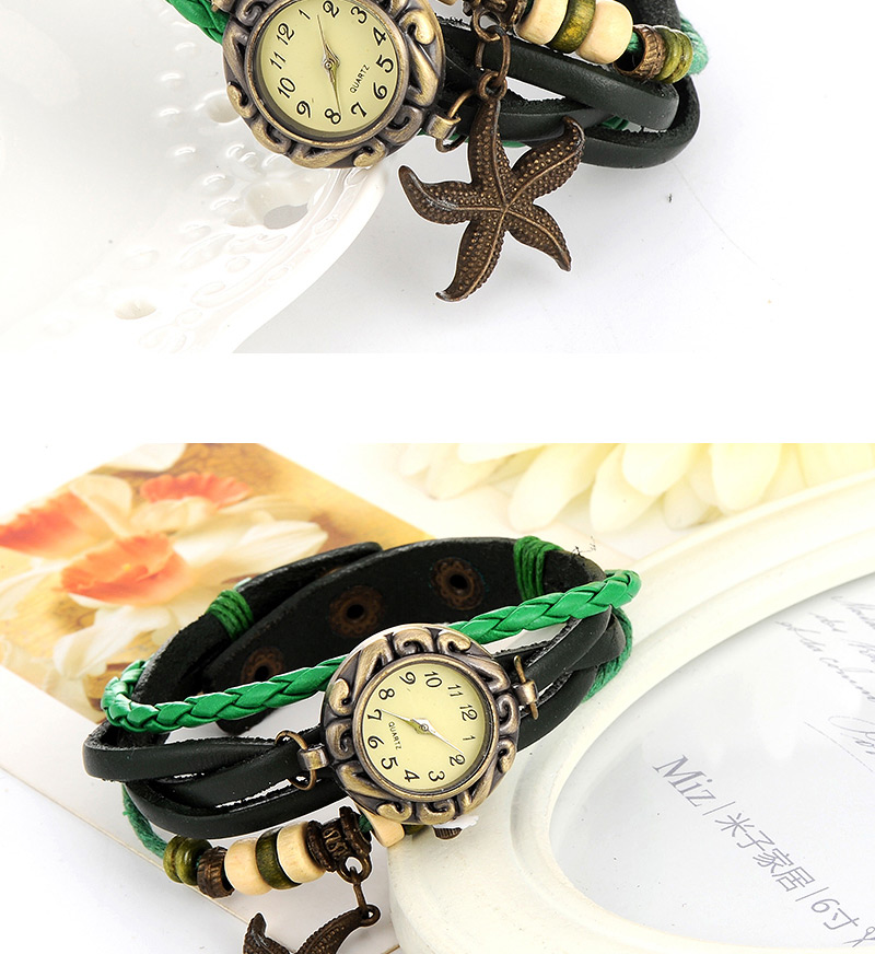 vintage Green Starfish Shape Decorated Multilayer Design,Ladies Watches