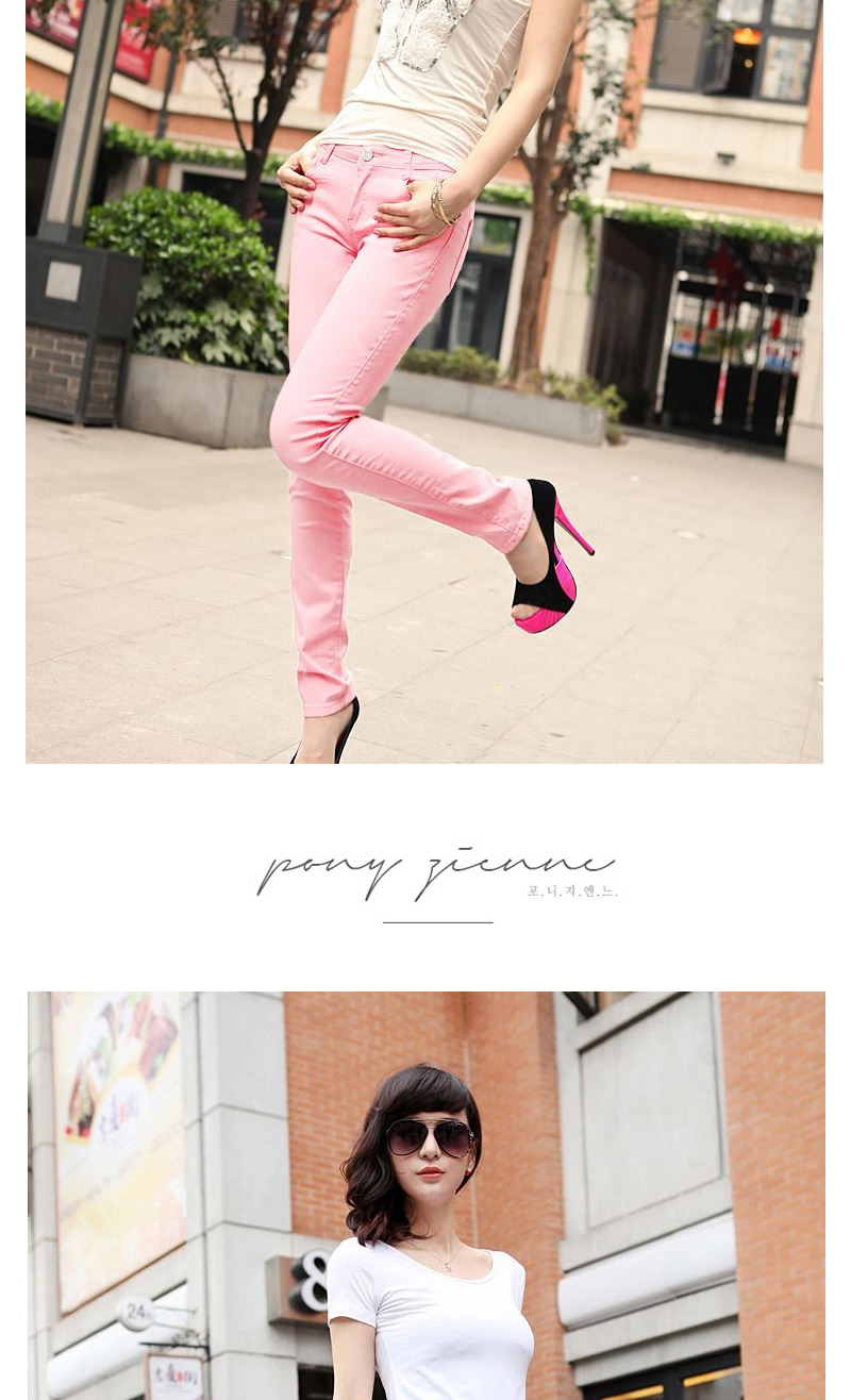 Fashion Light Pink Candy Color Slim Design Fabric Trousers,Pants